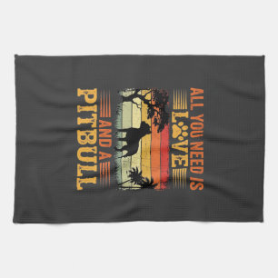 Pitbull Liefde Retro Zonsondergang Hond Theedoek
