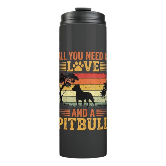 Pitbull Liefde Retro Zonsondergang Hond Thermosbeker (Voorkant)