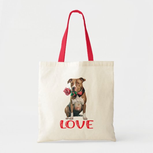 Pitbull Love Red Rose Pittie Puppy Dog Pit Bull Tote Bag (Voorkant)