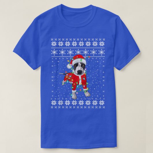 Pitbull Lovers Ugly Xmas Sweater Licht Santa Hat T-shirt (Design voorkant)