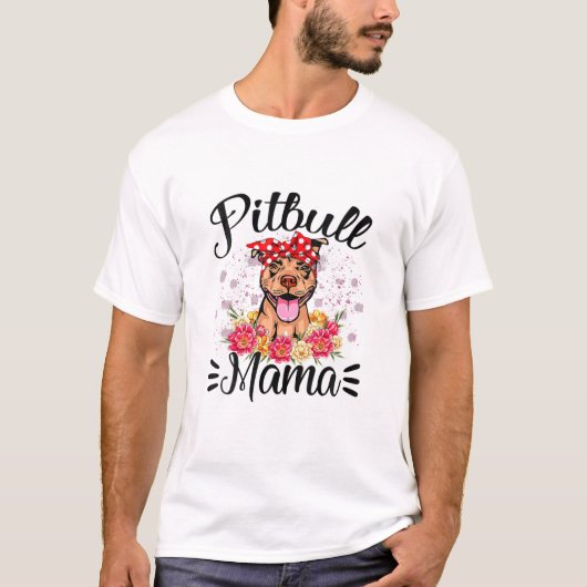 Pitbull Mama Florals Cute Dog Mam Moederdag T-shirt (Voorkant)