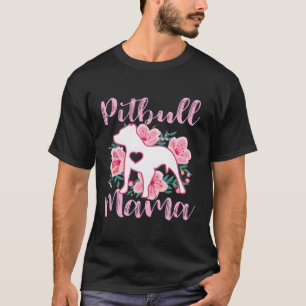 Pitbull Mama K Bloemen Pittie Moeder Thema T-shirt