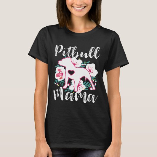 Pitbull Mama Pink Flowers Cute Pit Bull  mama T-shirt (Voorkant)