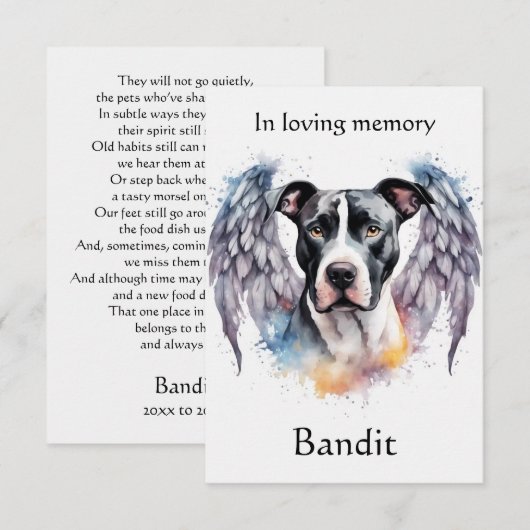 Pitbull Memorial Gedicht Wings Voeg Naam Waterverf Bedankkaart (Voorkant / Achterkant)