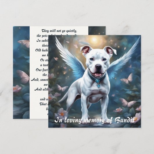 Pitbull Memorial Gedicht Witte vleugels Voeg naam  Notitiekaartje (Voorkant / Achterkant)