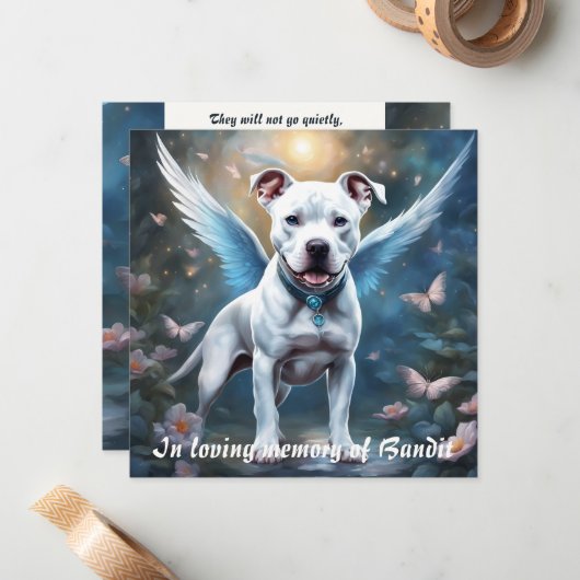 Pitbull Memorial Gedicht Witte vleugels Voeg naam  Notitiekaartje (Voorkant / Achterkant in situ)