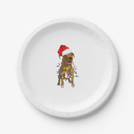 Pitbull Merry Christmas Tree Lights Grappige pyjam Papieren Bordje (Voorkant)