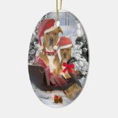 Pitbull met de slee Ornament van Santa (Links)