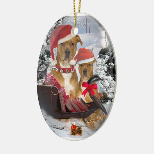 Pitbull met de slee Ornament van Santa (Links)