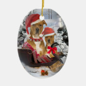 Pitbull met de slee Ornament van Santa (Voorkant)