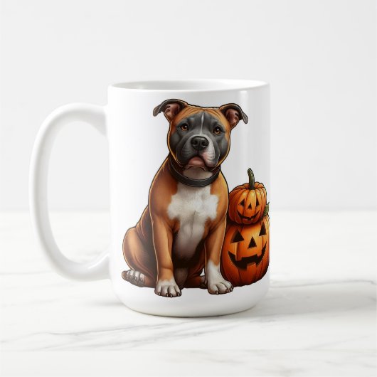 Pitbull met Halloween pompoenen Koffiemok (Links)
