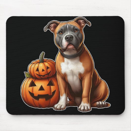 Pitbull met Halloween pompoenen Muismat (Voorkant)