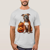 Pitbull met Halloween pompoenen T-shirt (Voorkant)