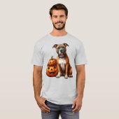 Pitbull met Halloween pompoenen T-shirt (Voorkant volledig)