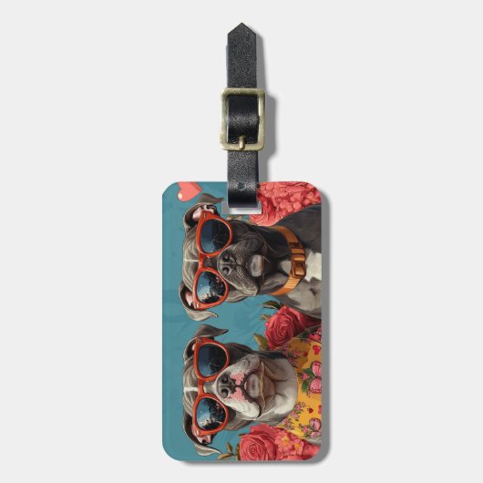 Pitbull met hart Rozen Valentijnsdag Bagagelabel (Voorkant verticaal)