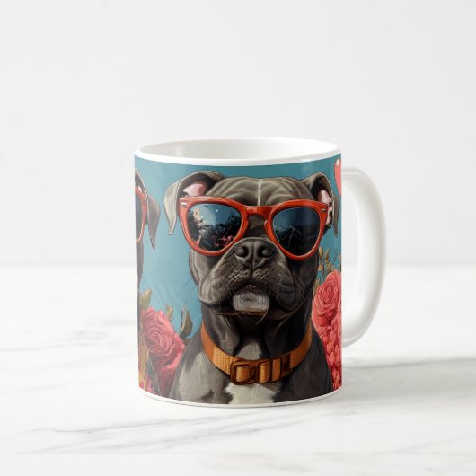 Pitbull met hart Rozen Valentijnsdag Koffiemok (Voorkant rechts)