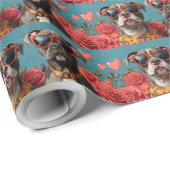 Pitbull Met Hartrozen Valentijnsdag Cadeaupapier (Rol Hoek)