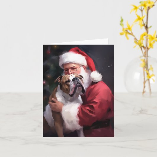 Pitbull met kerstman Feestelijke Kerst Kaart (Gele Bloem)