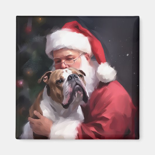 Pitbull met kerstman Feestelijke Kerst Magneet (Voorkant)