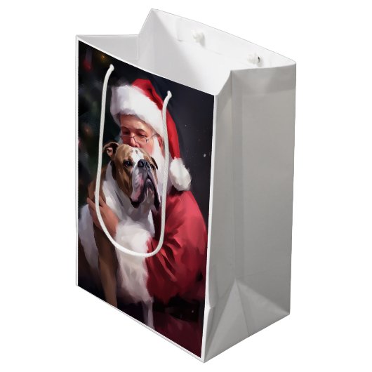 Pitbull Met Kerstman Feestelijke Kerstmis Medium Cadeauzakje (Voorkant Gekanteld)