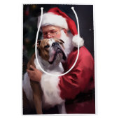 Pitbull Met Kerstman Feestelijke Kerstmis Medium Cadeauzakje (Voorkant)