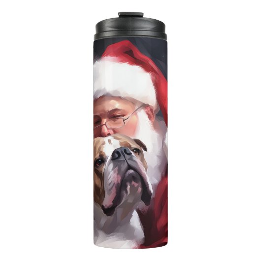 Pitbull Met Kerstman Feestelijke Kerstmis Thermosbeker (Voorkant)