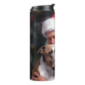 Pitbull Met Kerstman Feestelijke Kerstmis Thermosbeker (Gedraaid links)