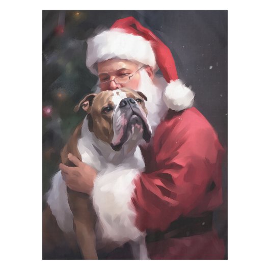 Pitbull met kerstman Festieve Kerst Tafelkleed (Voorkant)