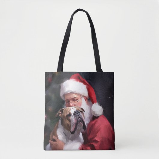 Pitbull met kerstman Festieve Kerst Tote Bag (Voorkant)