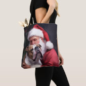 Pitbull met kerstman Festieve Kerst Tote Bag (Dichtbij)