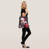 Pitbull met kerstman Festieve Kerst Tote Bag (Op model)