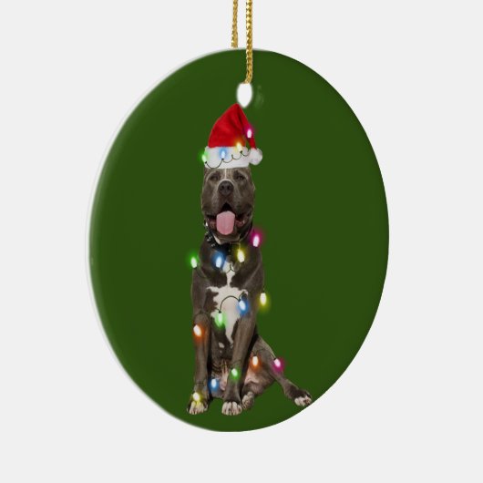 PITBULL met kerstschaats Santa Hat Keramisch Ornament (Rechts)