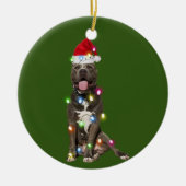 PITBULL met kerstschaats Santa Hat Keramisch Ornament (Voorkant)