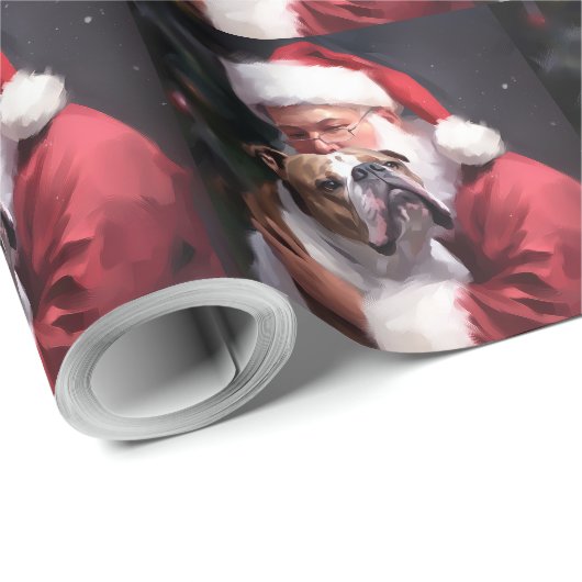 Pitbull met Sinterklaas Feestelijke Kerstmis Cadeaupapier (Rol Hoek)