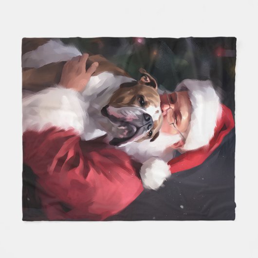 Pitbull met Sinterklaas Feestelijke Kerstmis Fleece Deken (Voorkant (Horizontaal))