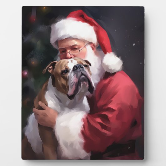 Pitbull met Sinterklaas Feestelijke Kerstmis Fotoplaat (Voorkant)