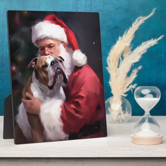 Pitbull met Sinterklaas Feestelijke Kerstmis Fotoplaat (Zijkant)