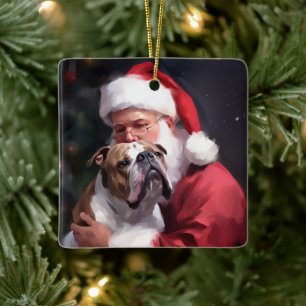 Pitbull met Sinterklaas Feestelijke Kerstmis Keramisch Ornament