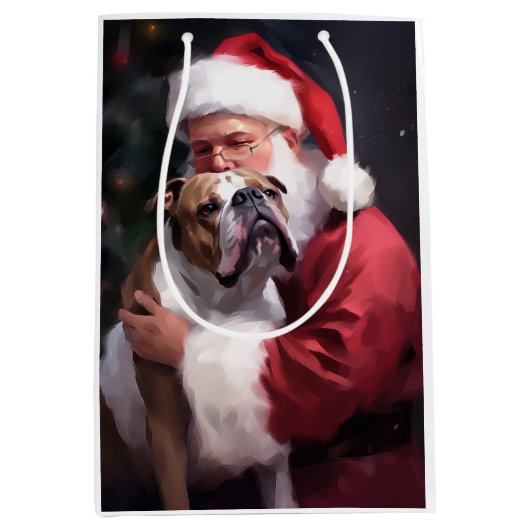 Pitbull met Sinterklaas Feestelijke Kerstmis Medium Cadeauzakje (Voorkant)