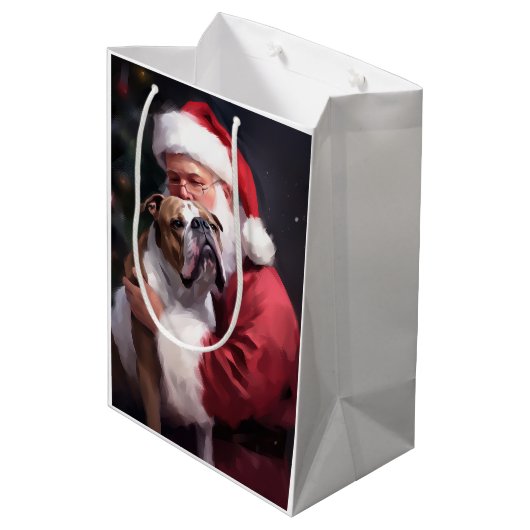 Pitbull met Sinterklaas Feestelijke Kerstmis Medium Cadeauzakje (Achterkant Gekanteld)