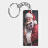 Pitbull met Sinterklaas Feestelijke Kerstmis Sleutelhanger (Voorkant Links)