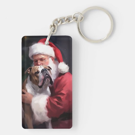 Pitbull met Sinterklaas Feestelijke Kerstmis Sleutelhanger (achterkant)