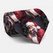 Pitbull met Sinterklaas Feestelijke Kerstmis Stropdas (Opgerold)