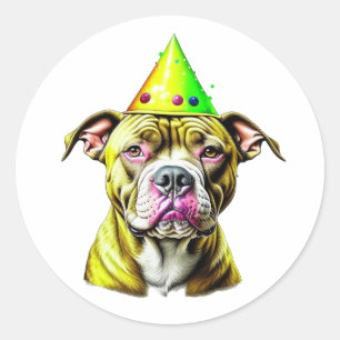 Pitbull met Verjaardag Pet Ronde Sticker