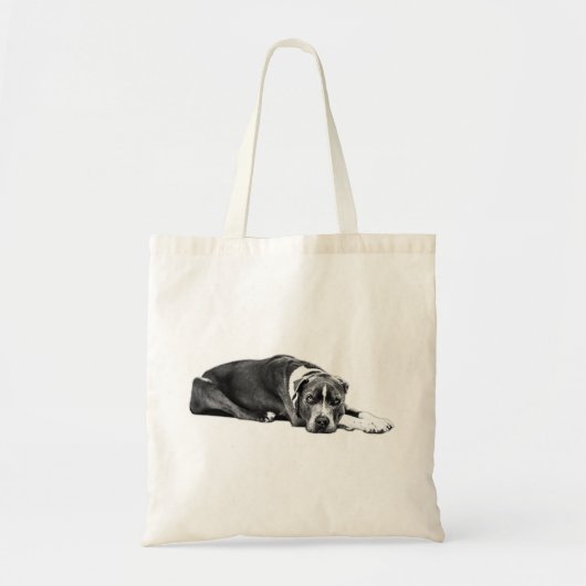 "Pitbull Mix Pillow", "Loyal Dog Eyes", "Black and Tote Bag (Voorkant)