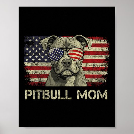 Pitbull Moeder Hondenliefhebbers Amerikaanse Vlag  Poster (Voorkant)