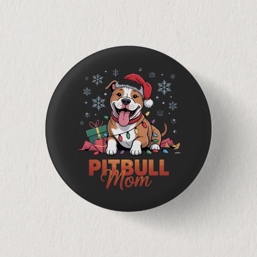 Pitbull Moeder Kerstmis Santa Hoed Pitbull Hond Mo Ronde Button 3,2 Cm (Voorkant)
