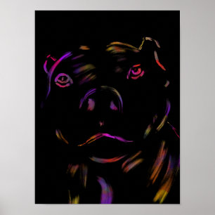 Pitbull Neon Hand getrokken kunst Poster