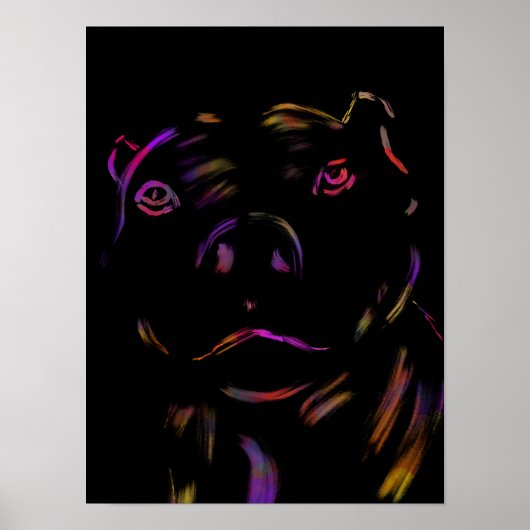 Pitbull Neon Hand getrokken kunst Poster (Voorkant)