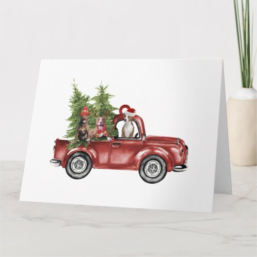 Pitbull op auto kerstornament leuke kerstcadeaus kaart (Voorkant)